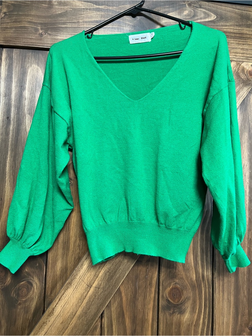 Line & Dot Kelly Green V-Neck Balloon Sleeve Knit Pullover Sweater Size S